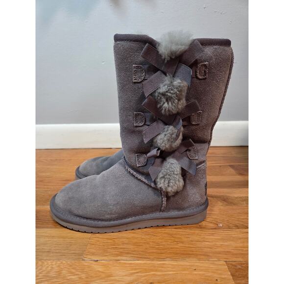 Koolaburra by UGG Victoria Tall Pom Pom Gray Suede Shearling Boots, Women’s 6 - Picture 1 of 10